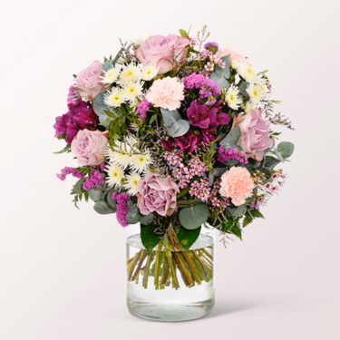 Premiumstrauß Traumhaft mit Premiumvase & Ferrero Giotto 3er
