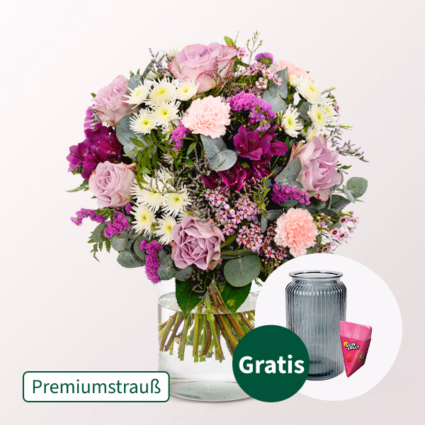 Premiumstrauß Traumhaft mit Premiumvase & Halloren Kugeln