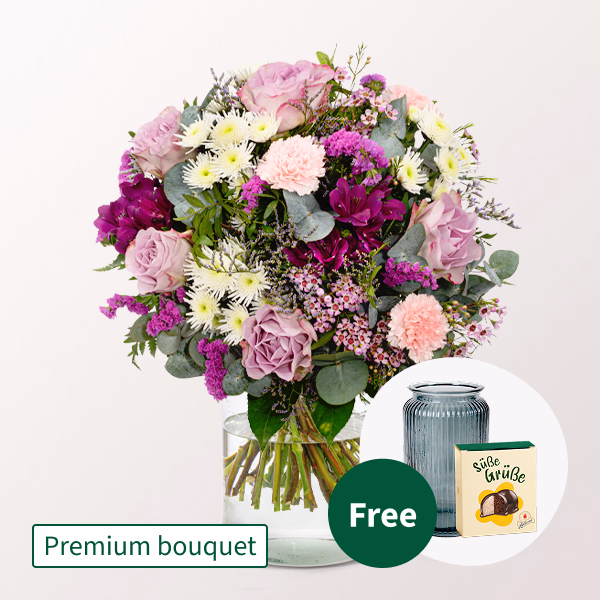 Premium Bouquet Traumhaft with Premium Vase & Halloren Balls