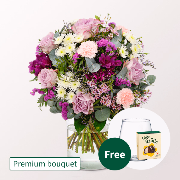 Premium Bouquet Traumhaft with Premium Vase & Halloren Balls