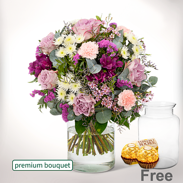 Premium Bouquet Traumhaft with premium vase & 2 Ferrero Rocher