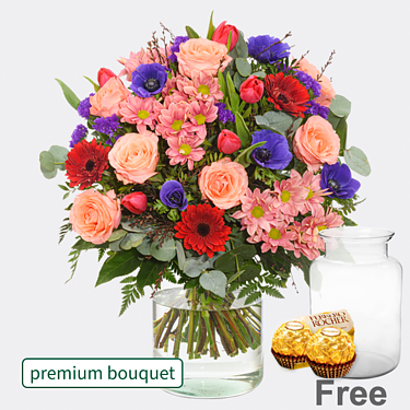 Premium Bouquet Poesie with premium vase & 2 Ferrero Rocher