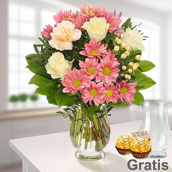Blumenstrauß Frühlingsmorgen mit Vase & 2 Ferrero Rocher