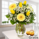 Blumenstrauß Sonnentag mit Vase & 2 Ferrero Rocher