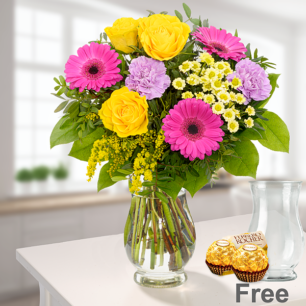 Flower Bouquet Blütenromanze with vase & 2 Ferrero Rocher