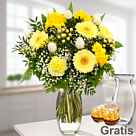 Blumenstrauß Sonnenbad mit Vase & 2 Ferrero Rocher