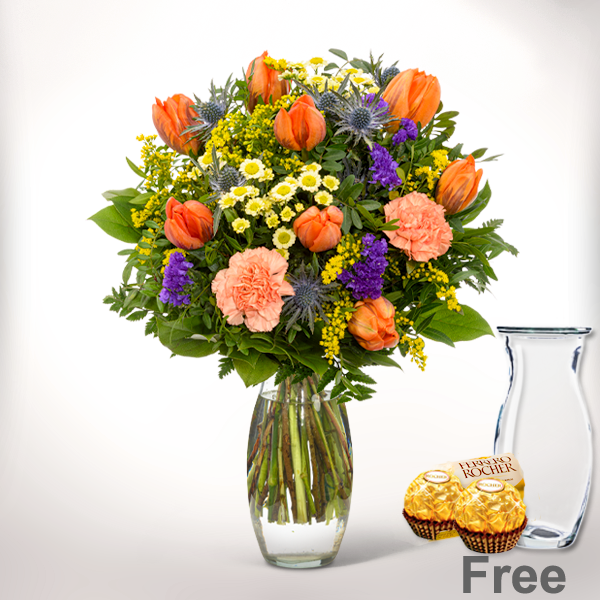 Flower Bouquet Frühlingserwachen with Vase & 2 Ferrero Rocher