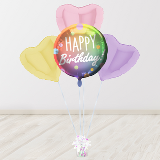 Heliumballon-Geschenk „Happy Birthday“ Rainbow Pastell Set