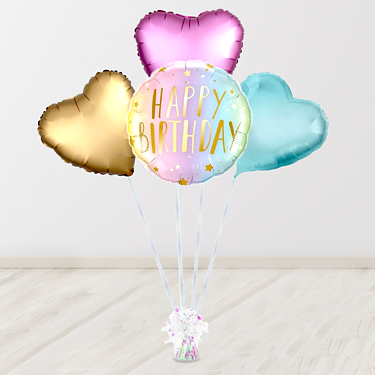 Heliumballon-Geschenk "Happy Birthday" Rainbow Pastell Set