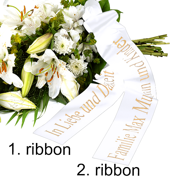 White Mourning Bow with 2 ribbons