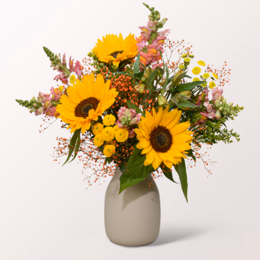 Blumenstrauß Sonnenstrahl mit Vase & Ferrero Giotto 3er