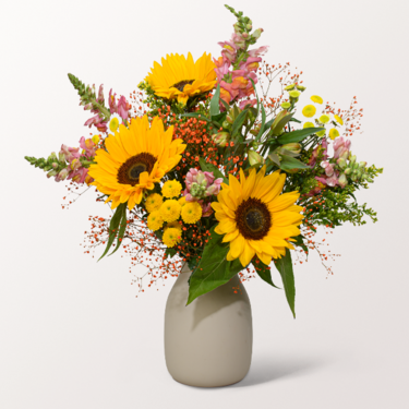Blumenstrauß Sonnenstrahl mit Vase & Ferrero Giotto 3er