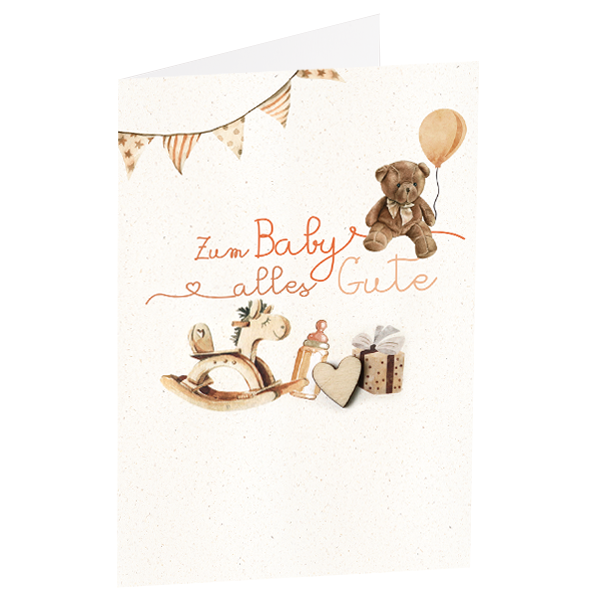 Motivkarte "Zum Baby alles Gute" mit Holzherz