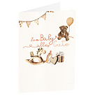 Motif card "Zum Baby alles Gute" (Happy Birthday to the baby), with attached wooden heart