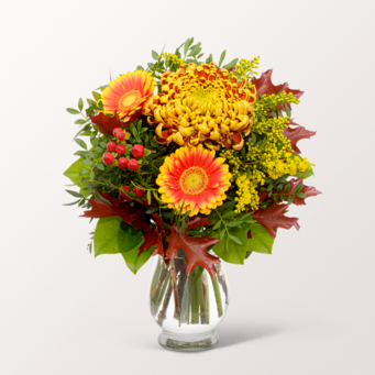 Blumenstrauß Herbstsymphonie mit Vase & Ferrero Giotto 3er