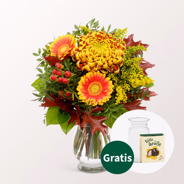 Blumenstrauß Herbstsymphonie mit Halloren Kugeln & Vase