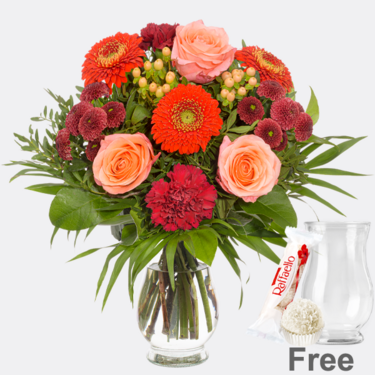 Flower Bouquet Herbsttanz with vase & Ferrero Raffaello