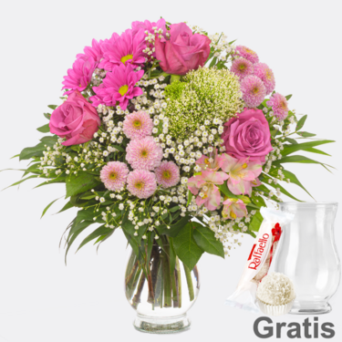 Blumenstrauß Herbstbote mit Vase & Ferrero Raffaello