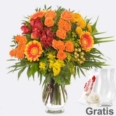 Blumenstrauß Herbsttraum mit Vase & Ferrero Raffaello
