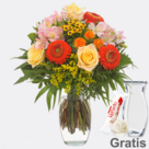 Blumenstrauß Herbststrahlen mit Vase & Ferrero Raffaello