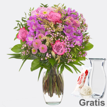 Blumenstrauß Herbstfrisch mit Vase & Ferrero Raffaello