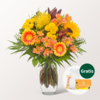 Blumenstrauß Sonnenbad mit Vase & Teaballs & Ferrero Giotto 3er