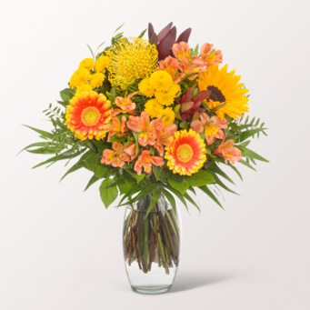 Blumenstrauß Sonnenbad mit Vase & Teaballs & Ferrero Giotto 3er