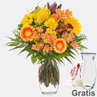 Blumenstrauß Sonnenbad mit Vase & Ferrero Raffaello