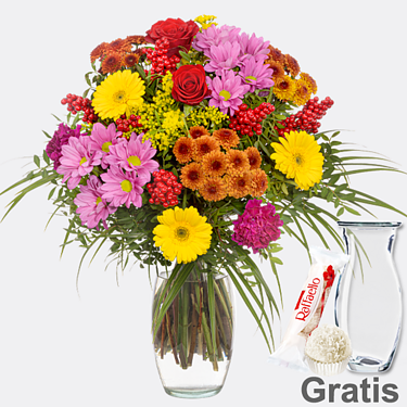 Blumenstrauß Meisterwerk mit Vase & Ferrero Raffaello