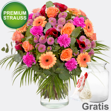 Premiumstrauß Herbstduft mit Premiumvase & Ferrero Raffaello