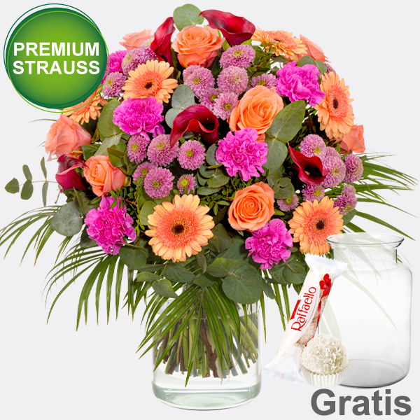 Premiumstrauß Herbstduft mit Premiumvase & Ferrero Raffaello