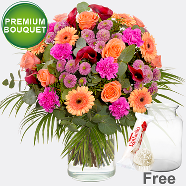 Premium Bouquet Herbstduft with premium vase & Ferrero Raffaello