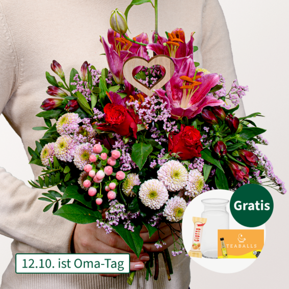 Herbststrauß für Oma mit Vase & Ferrero Giotto 3er & Teaballs
