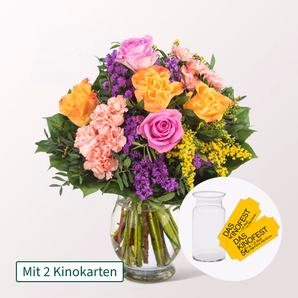 Blumenstrauß Farbenspiel mit 2 Kinokarten & Vase