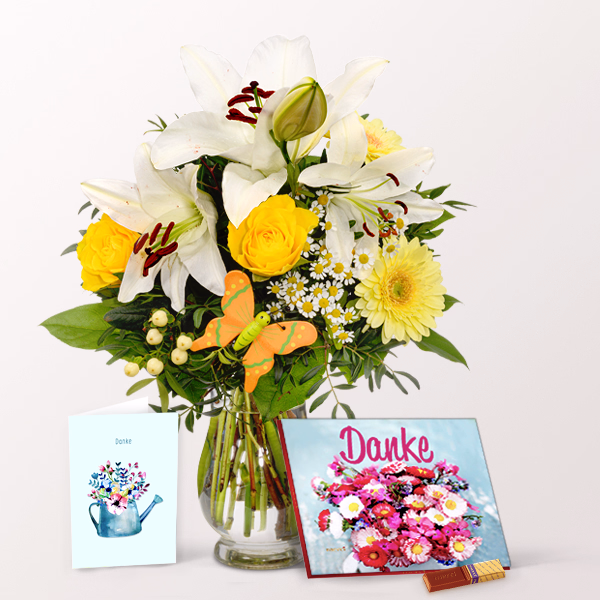 Danke-Set mit Vase & Merci & Ballon-Stecker