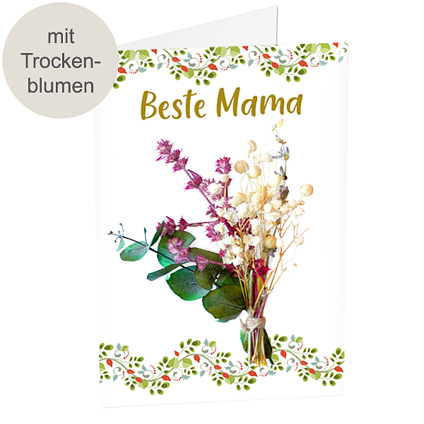 Motivkarte mit Trockenblumen "Beste Mama"