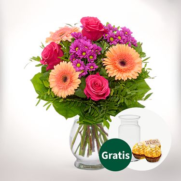 Blumenstrauß Sommerliebe mit Vase & 2 Ferrero Rocher