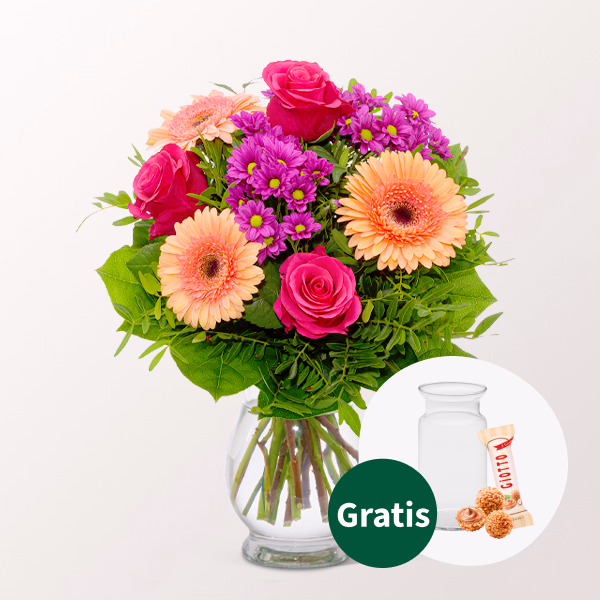 Blumenstrauß Sommerliebe mit Vase & Ferrero Giotto