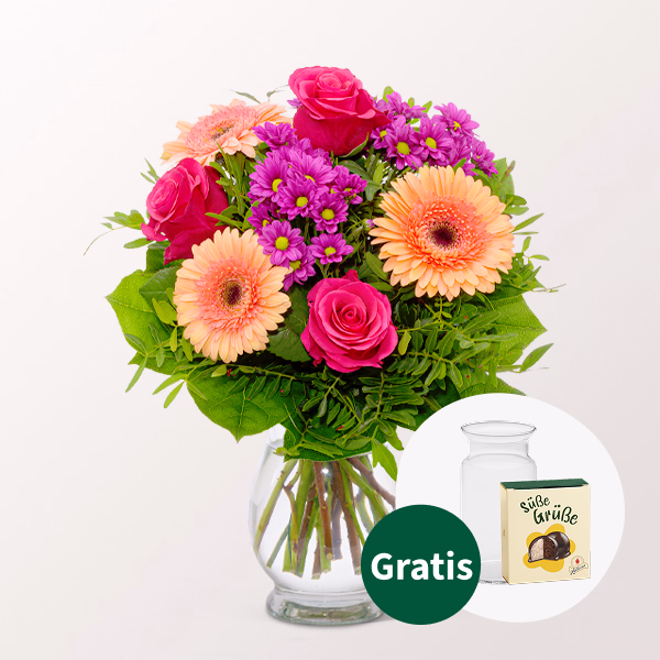 Blumenstrauß Sommerliebe mit Halloren Kugeln & Vase