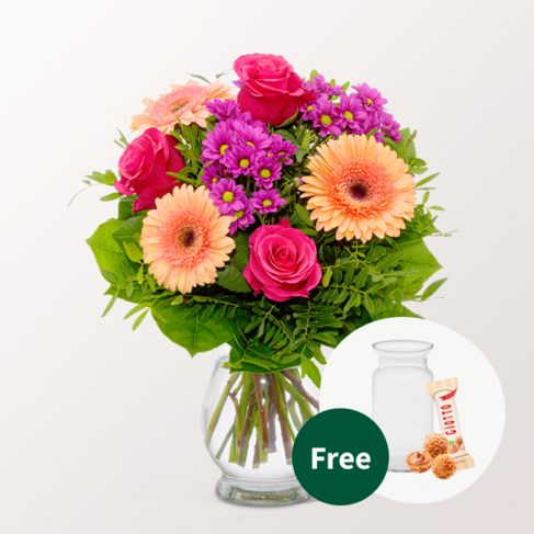 Flower Bouquet Sommerliebe mit vase & 3 Ferrero Giotto