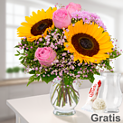 Blumenstrauß Freude mit Vase & Ferrero Raffaello