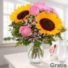 Blumenstrauß Freude mit Vase & Ferrero Raffaello