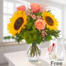 Flower Bouquet Sonnengrüße with vase & Ferrero Raffaello