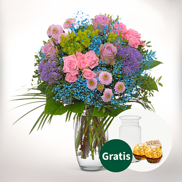 Blumenstrauß Blütenmelodie mit Vase & 2 Ferrero Rocher