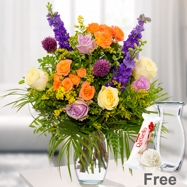 Flower Bouquet Sommergarten with Vase & Ferrero Raffaello