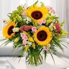Premiumstrauß Sommerschönheit mit Premiumvase & Ferrero Raffaello