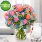 Premiumstrauß Sommerfestival mit Premiumvase & Ferrero Raffaello