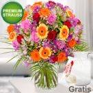 Premiumstrauß Sommertag mit Premiumvase & Ferrero Raffaello