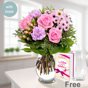 freshly tied Flower Bouquet Freude with book & vase