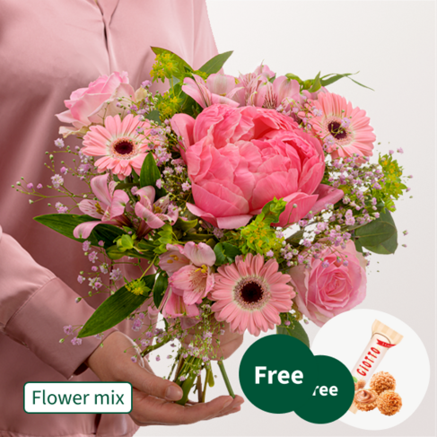 Flower Mix Zarter Gruß mit 3 Ferrero Giotto